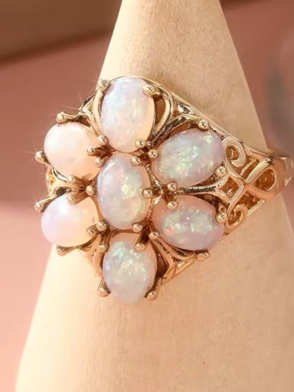 Anthropologie Rose Gold Opal Floral Cluster Ring